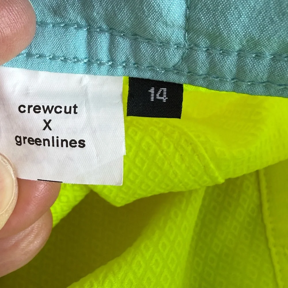 Crewcuts X Greenlines Boys Board‎ Shorts Yellow Blue Size 14 Kids Beach Summer
